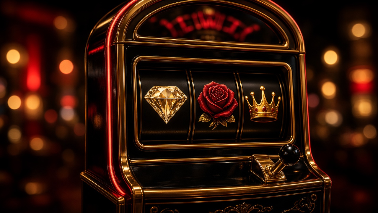 Zbliżenie bębna automatu ze złotą koroną — sloty w Brionis Casino